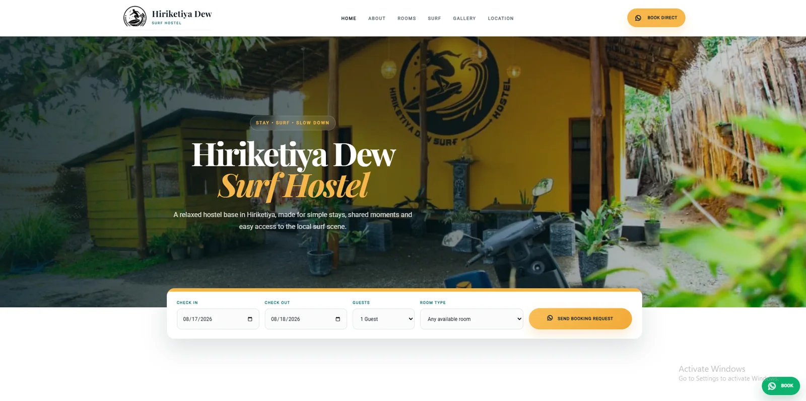 Hiriketiya Dew Surf Hostel – Stay & Surf Website thumbnail